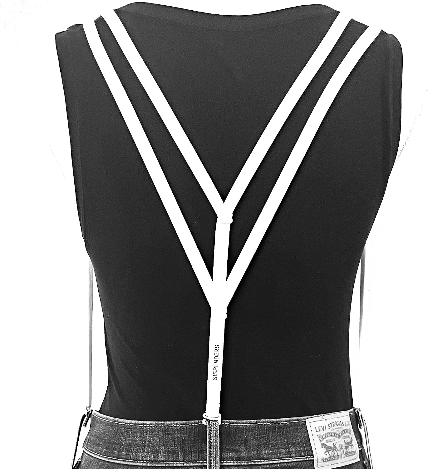 Suspenders Women, Women's Suspenders with Hooks for Pants with Belt Loops, Under Clothes, Y-Back Style, 5 Strong Hooks, No Suspender Clips, White