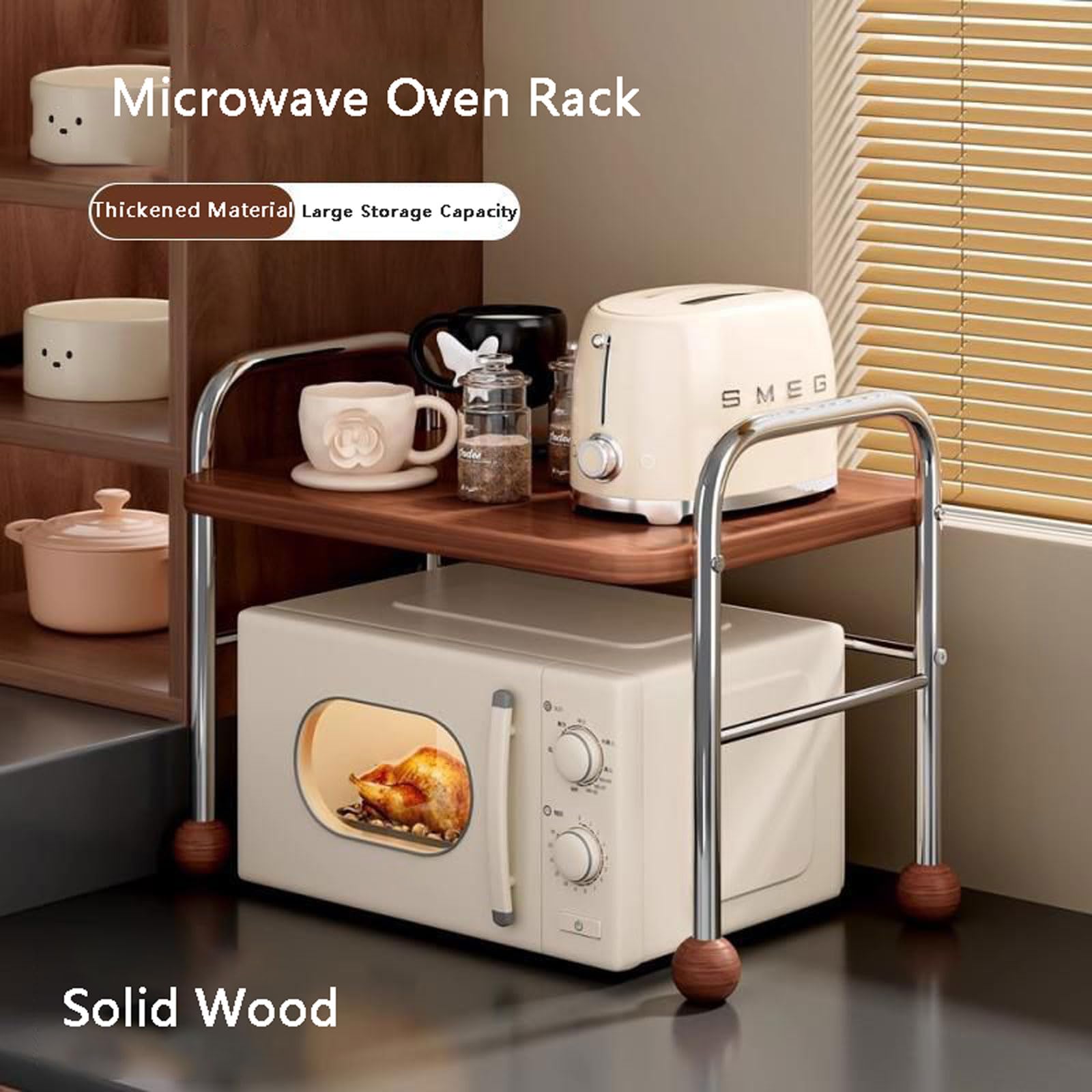 Mikrowellenregal Aus Metall Und Holz for Die Küchenarbeitsplatte,Moderner Großer Schreibtisch-Organizer,Schrankregal,Gewürzregal,Aufbewahrungsrega,klein und platzsparend,für Küchenarbeitsplatten