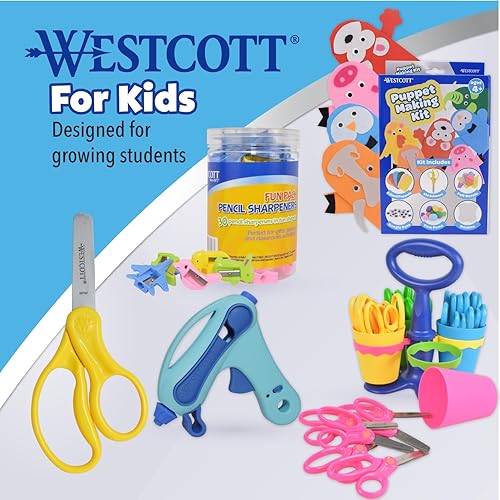 Miniatura 6 de Westcott Tijeras para niños de mango duro de 5 pulgadas, romas, colores surtidos, paquete de 2