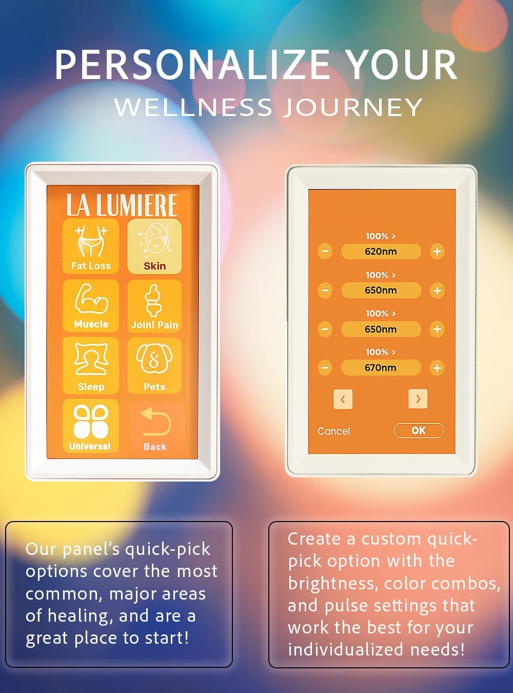 Top of The Line Red Light Therapy Panel for Face + Body - Most Options on The Market! 72 LEDs, Dual Chip, 9 Wavelengths (Amber, Blue, Red, NIR), Quick Start for Skin, Pain, Weight Loss, + More! - Image 4