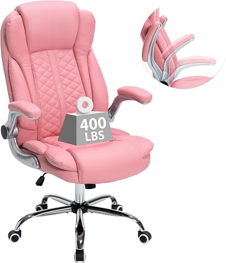 400lbs Executive Office Chair with Flip-Up Armrests, Big and Tall Computer Chair for Heavy People, Heavy Duty Ergonomic Co...