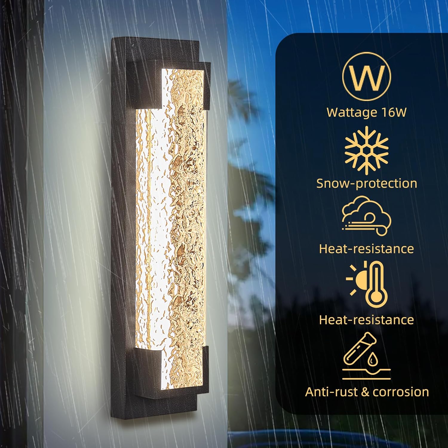 Hyunbae Outdoor Wall Light, 18.9" Large LED Modern Outdoor Wall Sconce, Waterproof Exterior Lighting Fixture with Acrylic Water Ripple Lamp 2700K Outdoor Porch Lights for House, Garage Dimmable