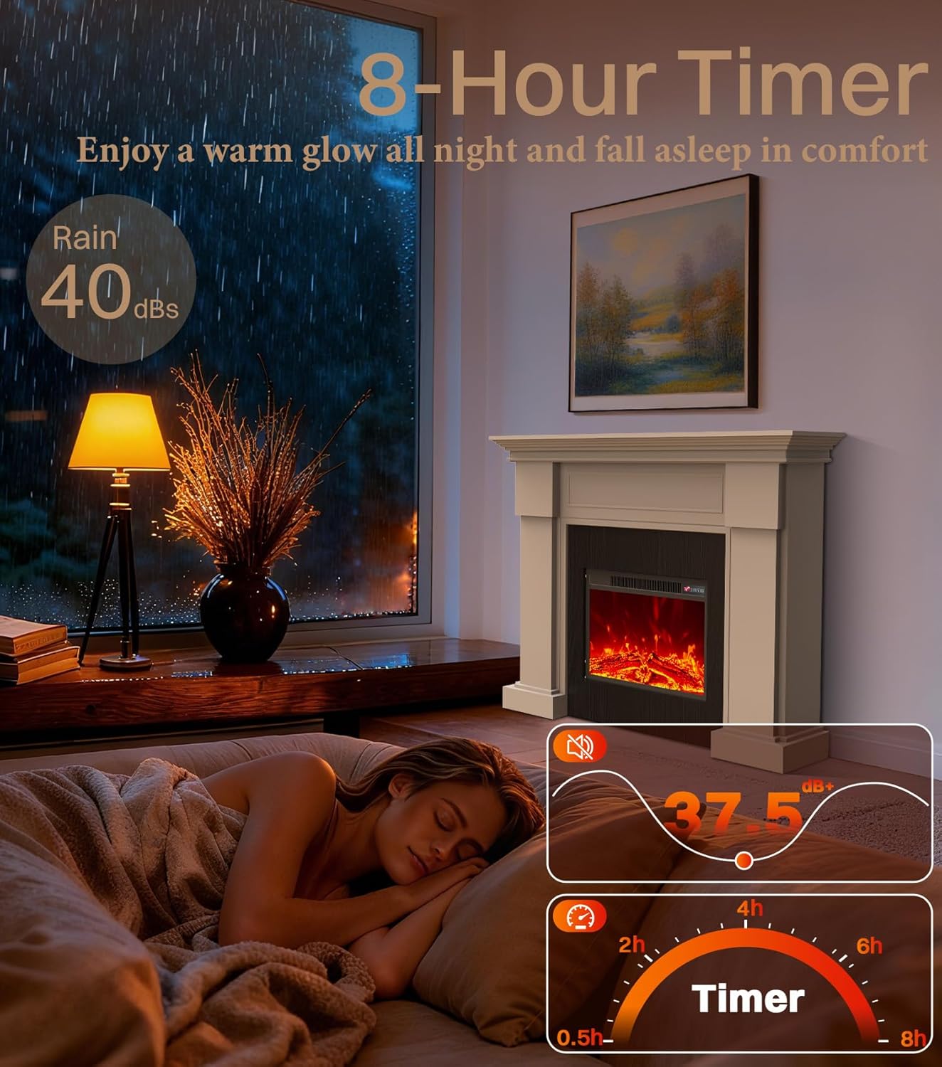 55" Electric Fireplace with Mantel, TV Stand＆Freestanding Fireplace, 23 inch Electric Fireplace Heater with 4 Flame Levels, Remote Control, One Package＆Easy to Set, for Living Room/Bedroom