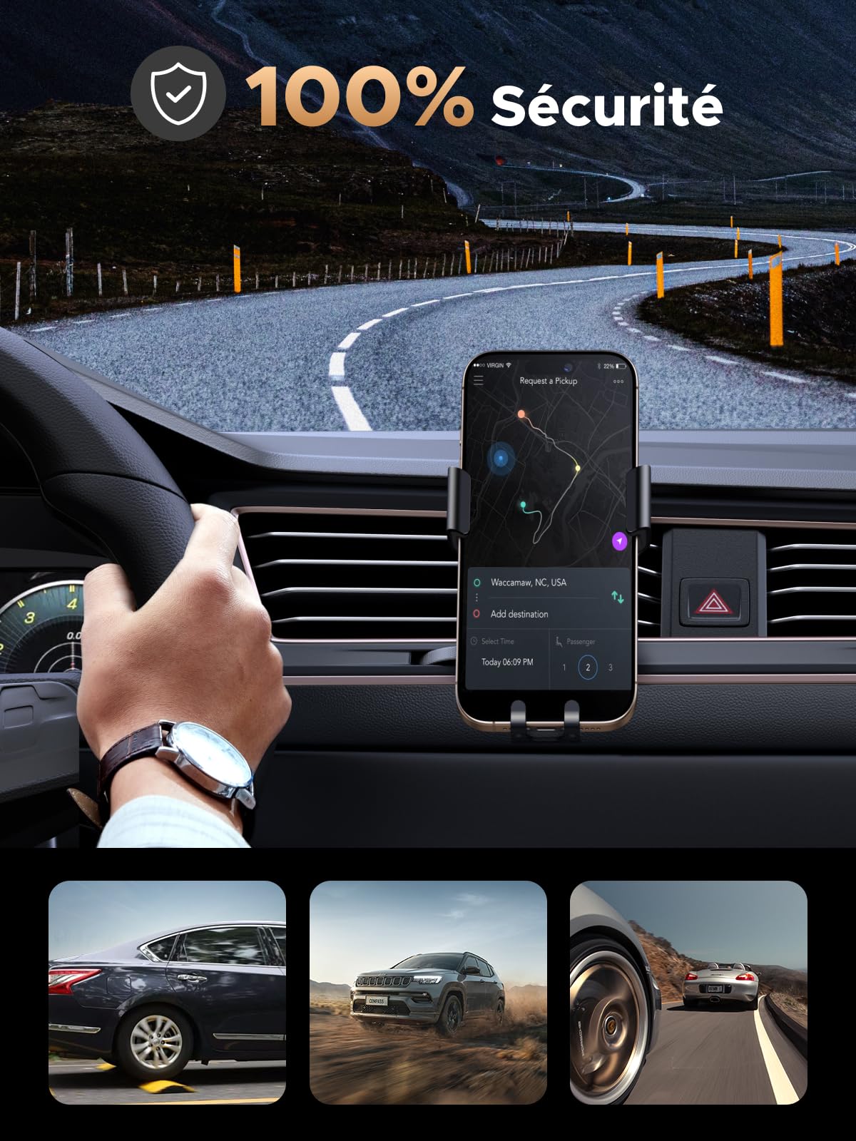 UGREEN Support Téléphone Voiture Gravité Grille Aération Porte Smartphone Voiture Ventilation Accroche Téléphone Auto Compatible avec iPhone 17 Pro Max Air 16 15 14 Galaxy S25 Ultra S24 (Gris)