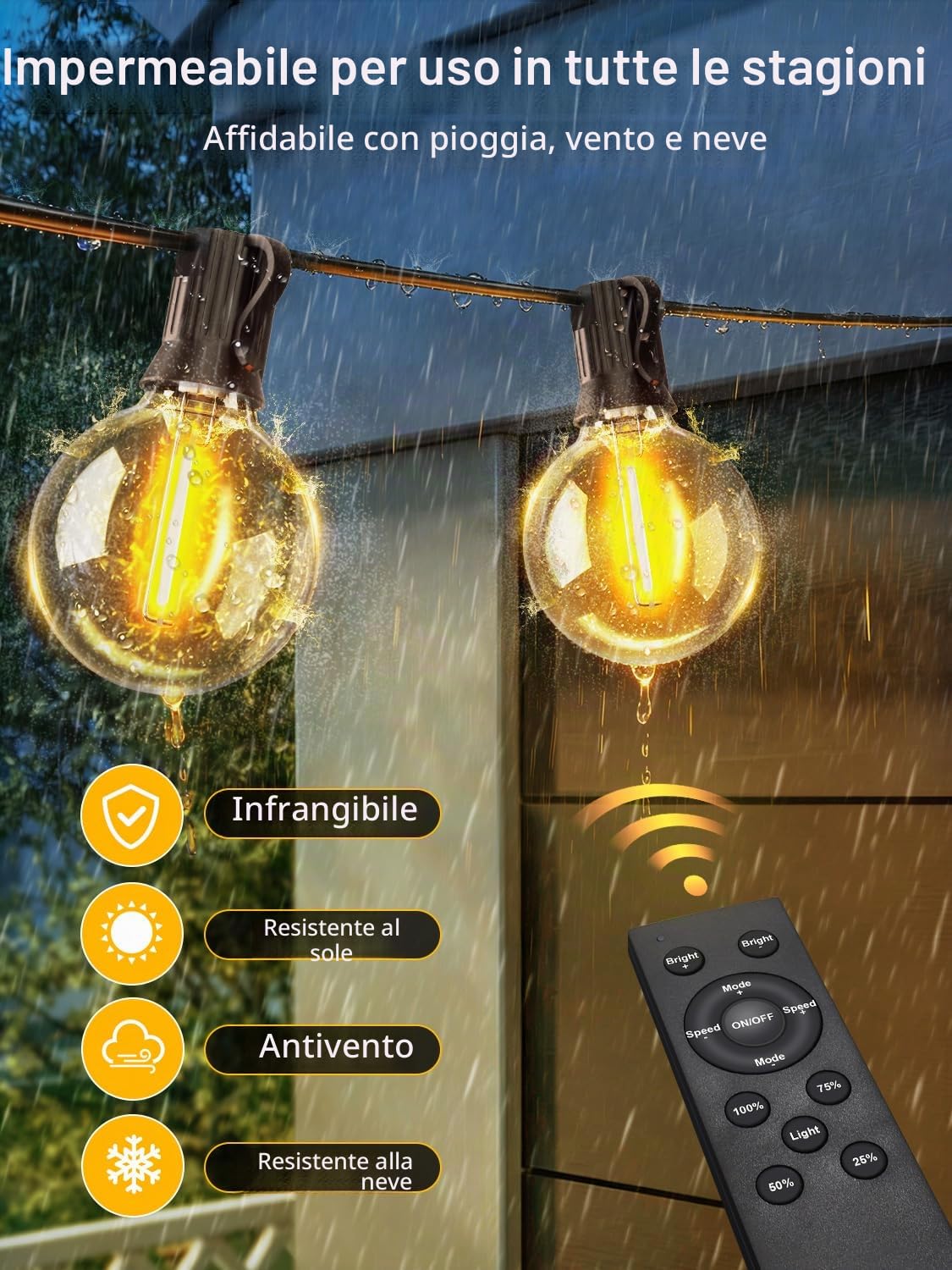 Catena Luminosa Esterno 30M, Controllo APP Luci da Esterno Giardino con G40 LED, Music Sync /Dimmerabile /4 Modalità Impermeabile Catena Luci da Esterno per Matrimonio Festa Giardino Gazebo Terrazzo