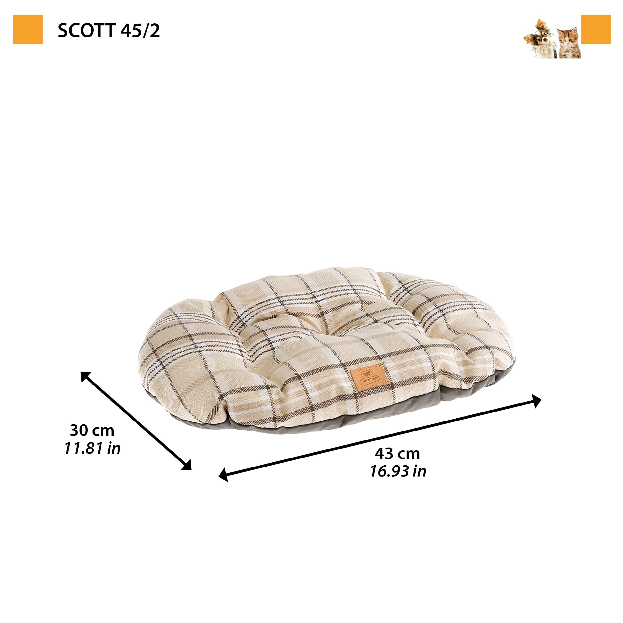 Ferplast Cuscino imbottito per cani e gatti SCOTT 45/2, Double-face, Scozzese, Soffice velluto, Lavabile, Blu