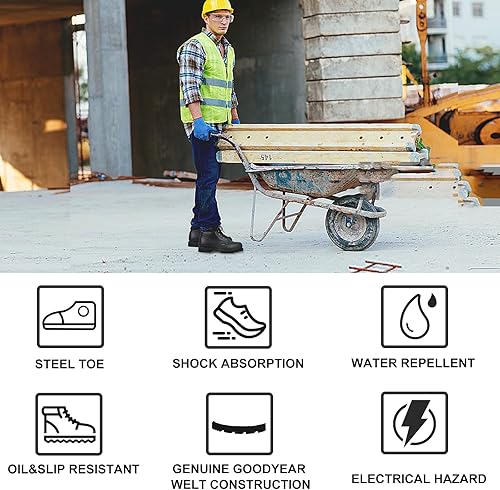 Miniatura 4 de Botas de trabajo para hombre, puntera de acero, de cuero, resistentes al aceite, antideslizantes y al calor, botas de seguridad industriales y de
