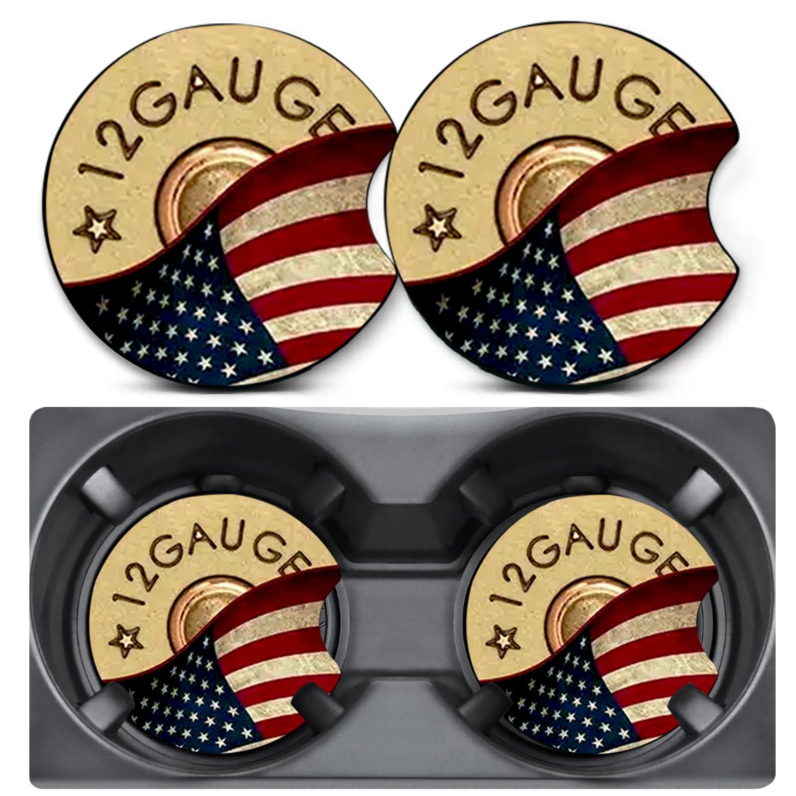 2 Pack Car Coasters for Cup Holders,Single Bullet Flag Car Coasters,2.75