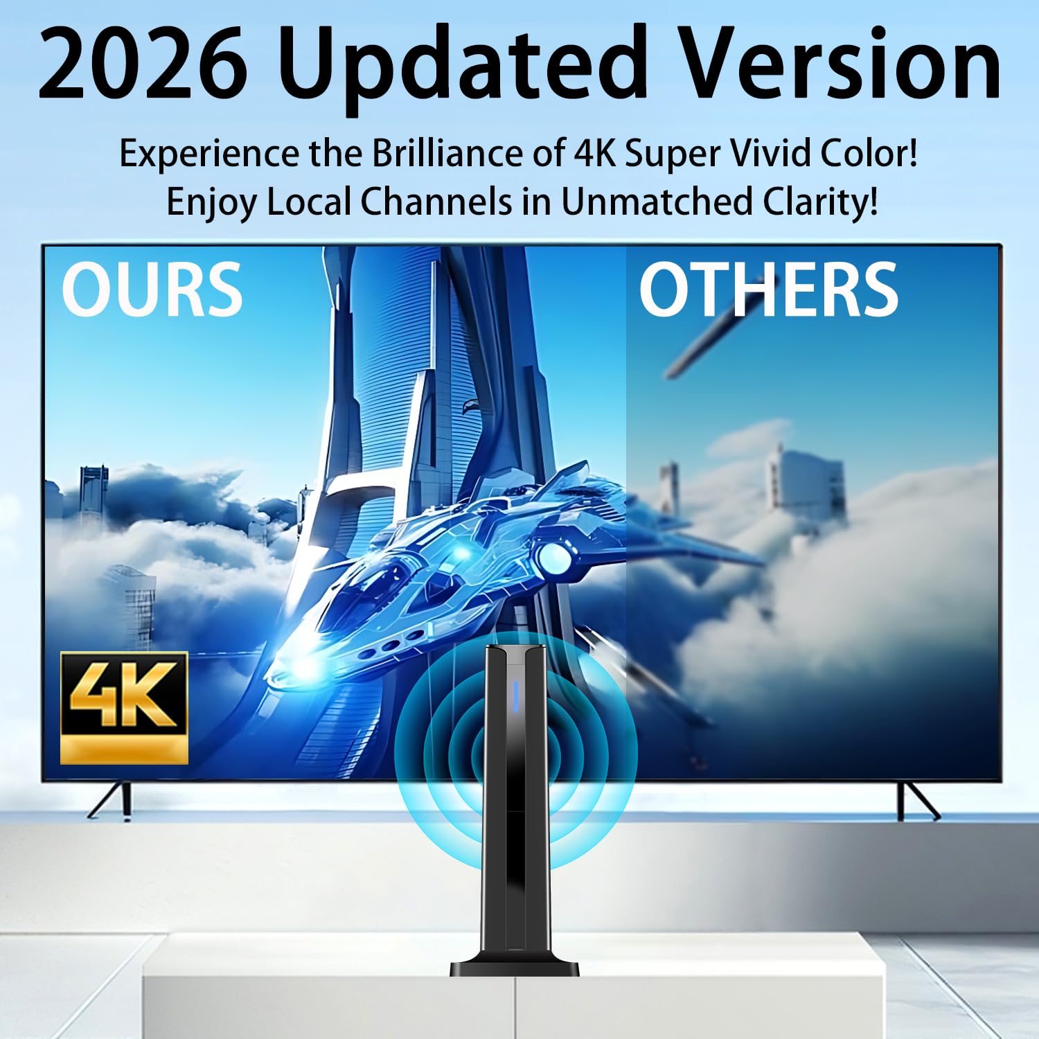 Antena de TV, 2024, Antena de TV para Smart TV en Interiores con Base magnética Fuerte, Antena de recepción de 360° y Largo Alcance para Canales Locales, Antena de fácil instalación para TV sin Cable