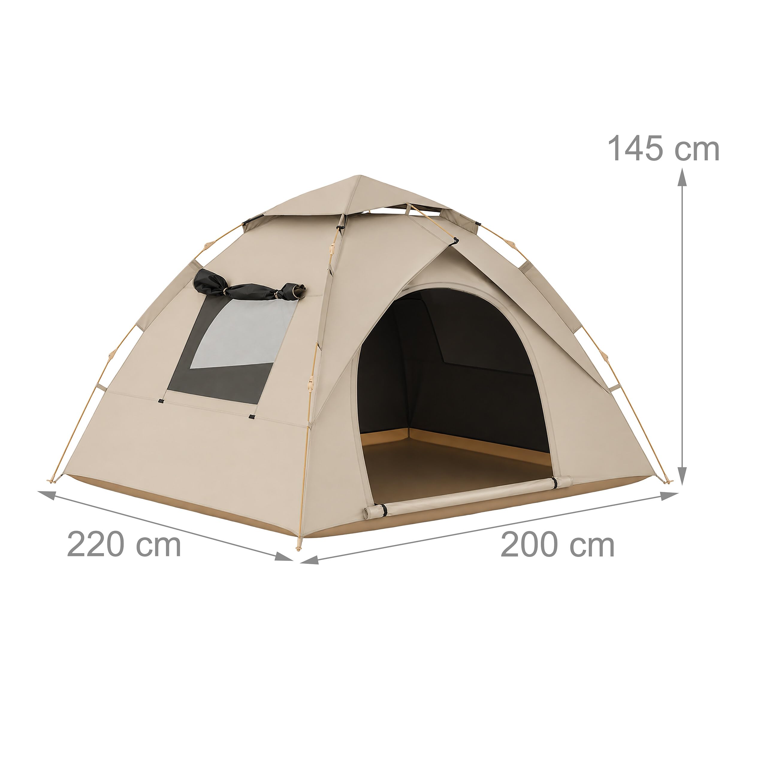 Relaxdays Tienda para 3-4 Personas, Montaje rápido y automático, Beige | protección UV, mosquitera, 145×200×220 cm