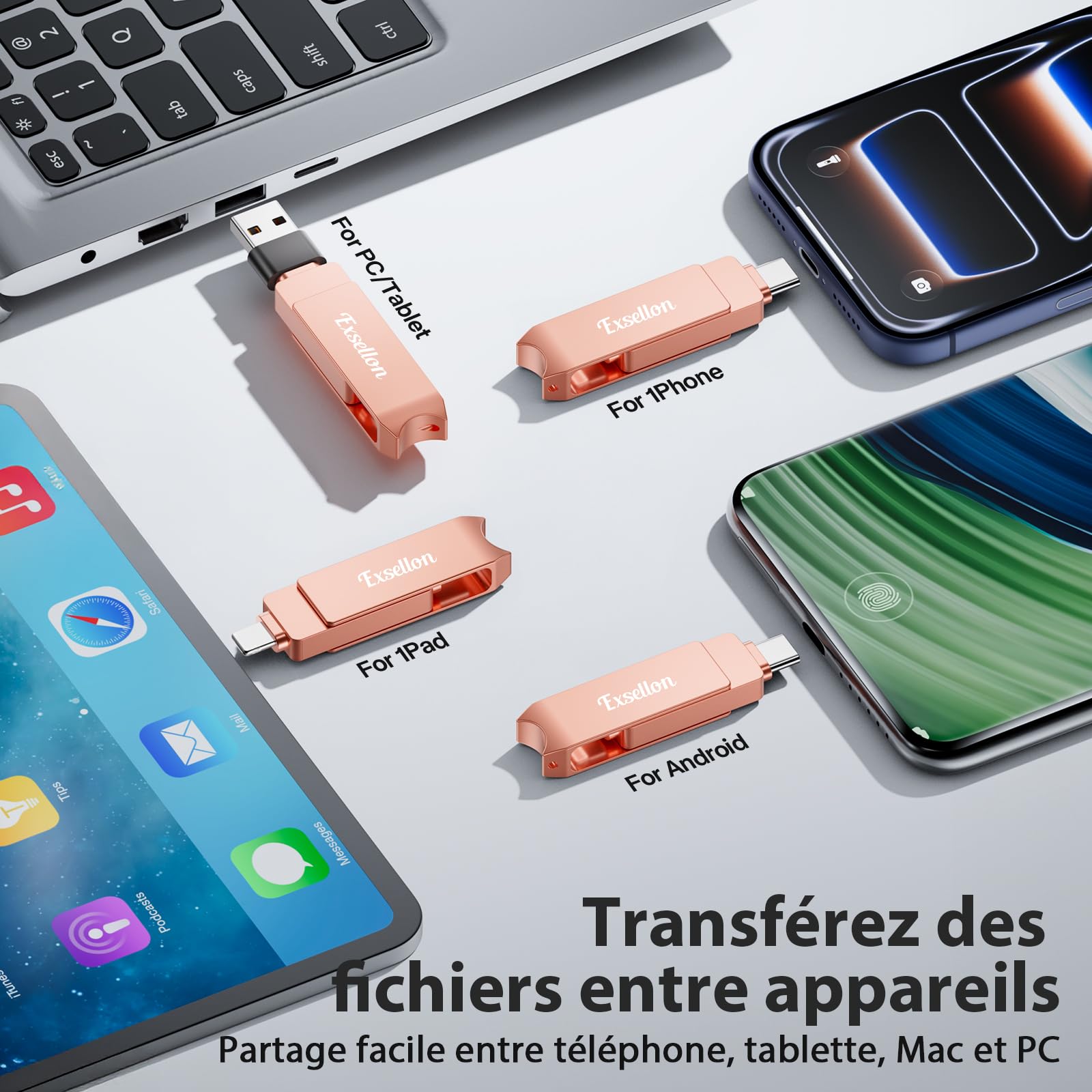 Cle USB iPhone Stockage 128 Go, sans Application – Stockez Photos et vidéos, Cle USB pour iPhone/Pad/Android/PC