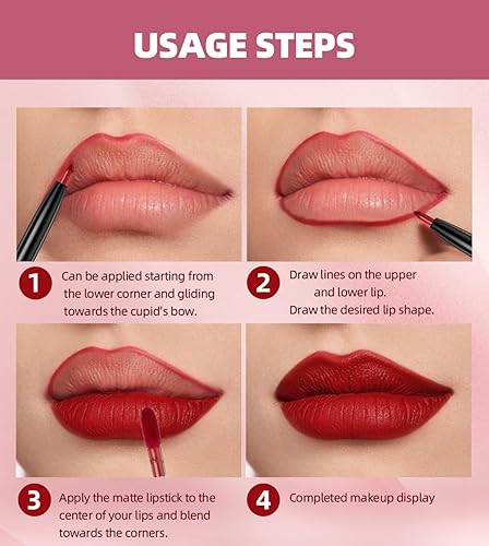 Miniatura 8 de Kit de 3 lápices labiales líquidos mate y delineador de labios 2 en 1, juego de brillo labial pigmentado y delineador de labios de larga duración e