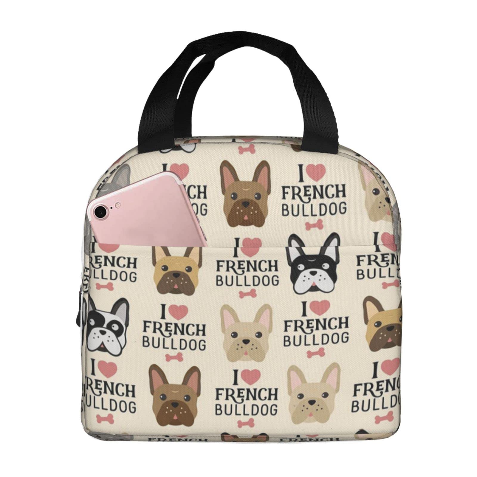 Sac à Déjeuner Isotherme Réutilisable Avec Imprimé Bouledogue Français Pour Homme Et Femme - Pour Voyage, Travail, école, Pique-nique