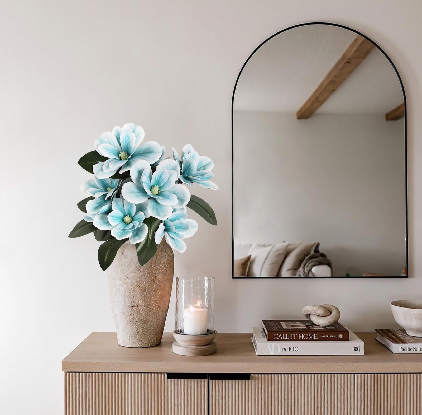 Amazon｜Fqueelvys 3個 9ヘッド ブルーマグノリアフラワー 人工