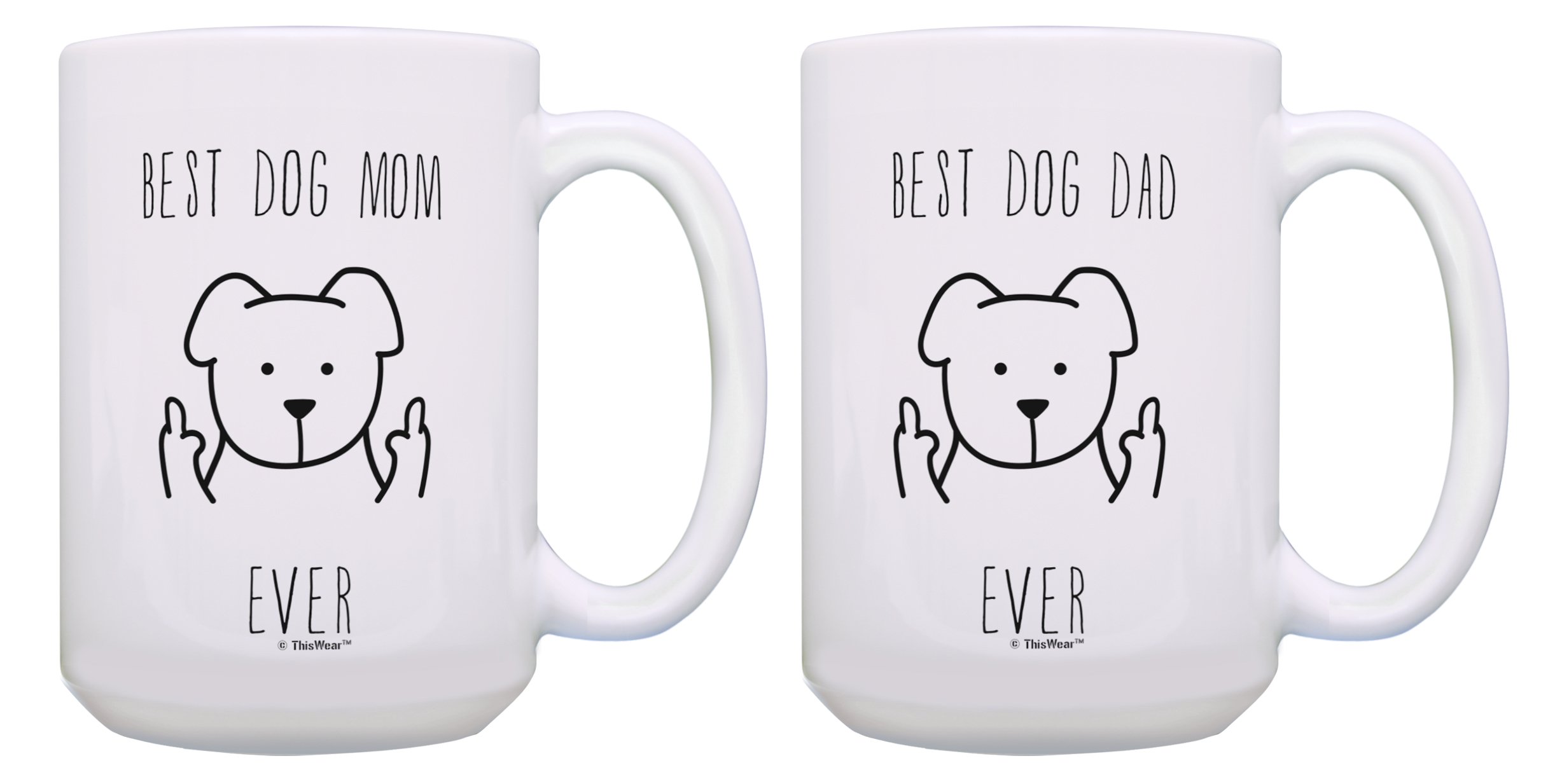 ThisWear Best Dog Mom Ever & Best Dog Dad Ever 2 Pack 15oz Ceramic Coffee Mug Set