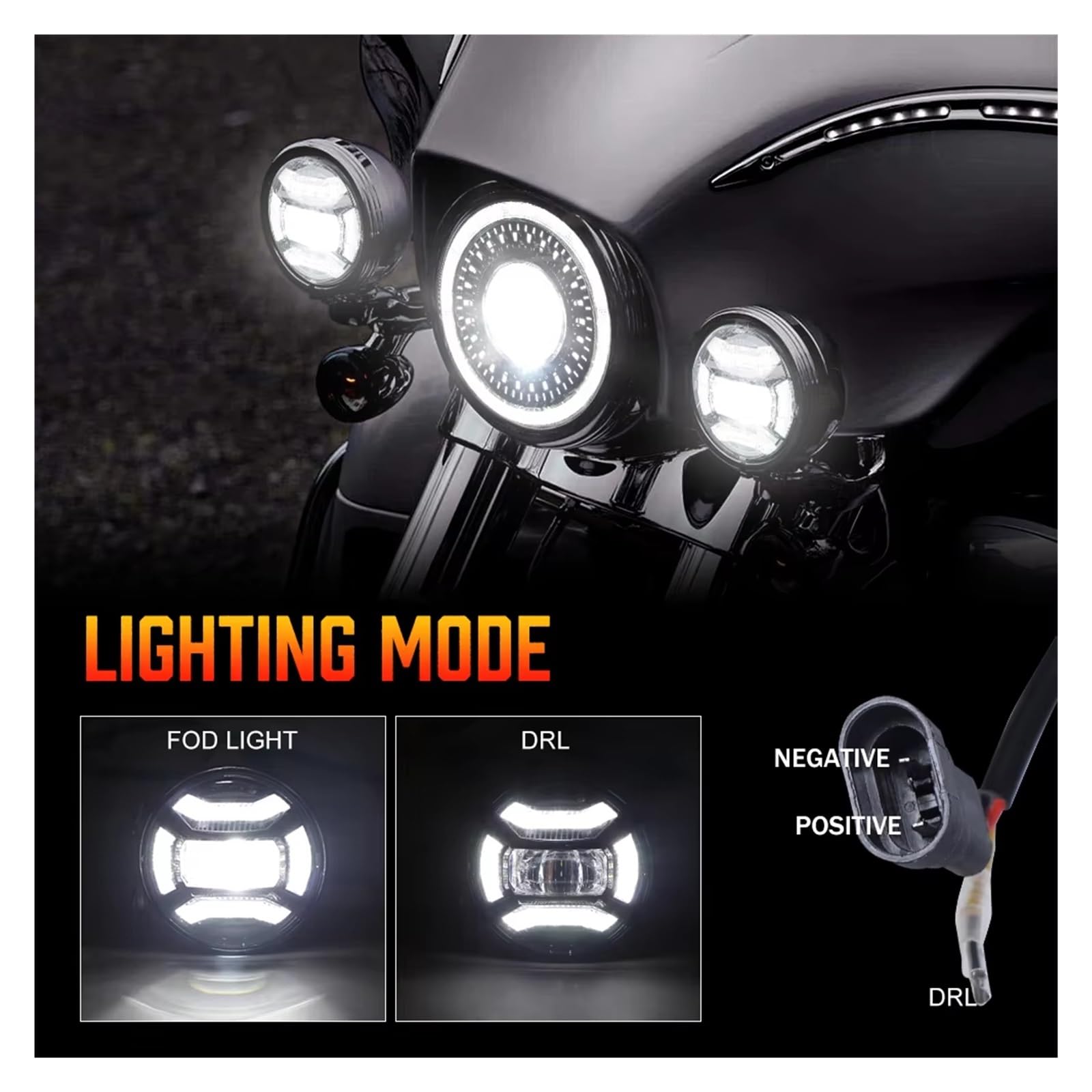 Fari Per Moto Per Touring Per Electra | Faro Moto 7 Pollici A LED Moto Con Lampada Passaggio Antinebbia Ausiliarie 4-1/2" Da 4,5 Pollici(01 black)