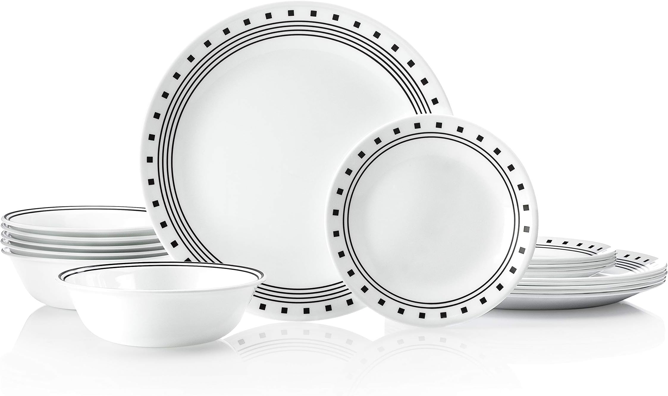 18-piece chip resistant classic collection dinnerware set, black, service for 6, 1122069