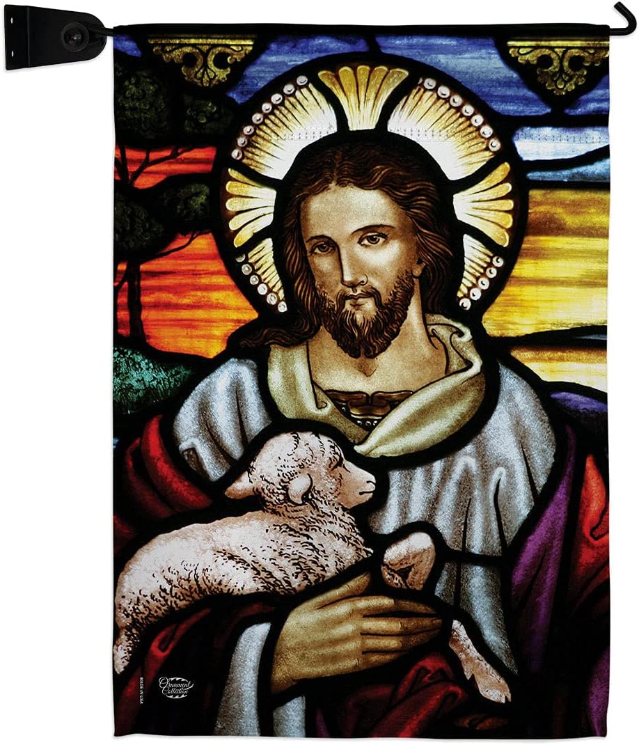 Jesus is the Good Shepherd Garden Flag Set Wall Holder Religious Faith Hope Grace Peace Dove Christian Religion Easter Small Decorative Gift Yard House Banner Made In USA 13 X 18.5