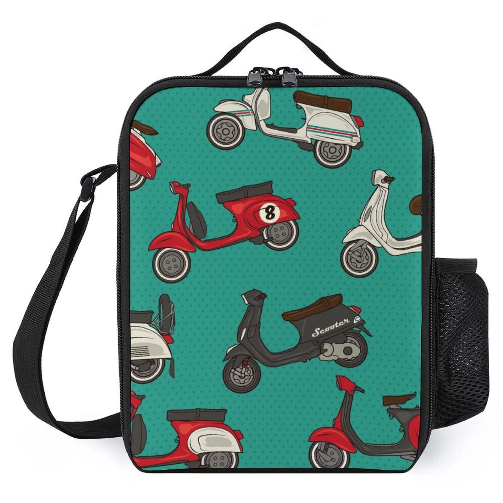 Retro Scooters Lunch Bag Insulated Cooler Box Reusable Tote Handbag Funny With Shoulder Strap
