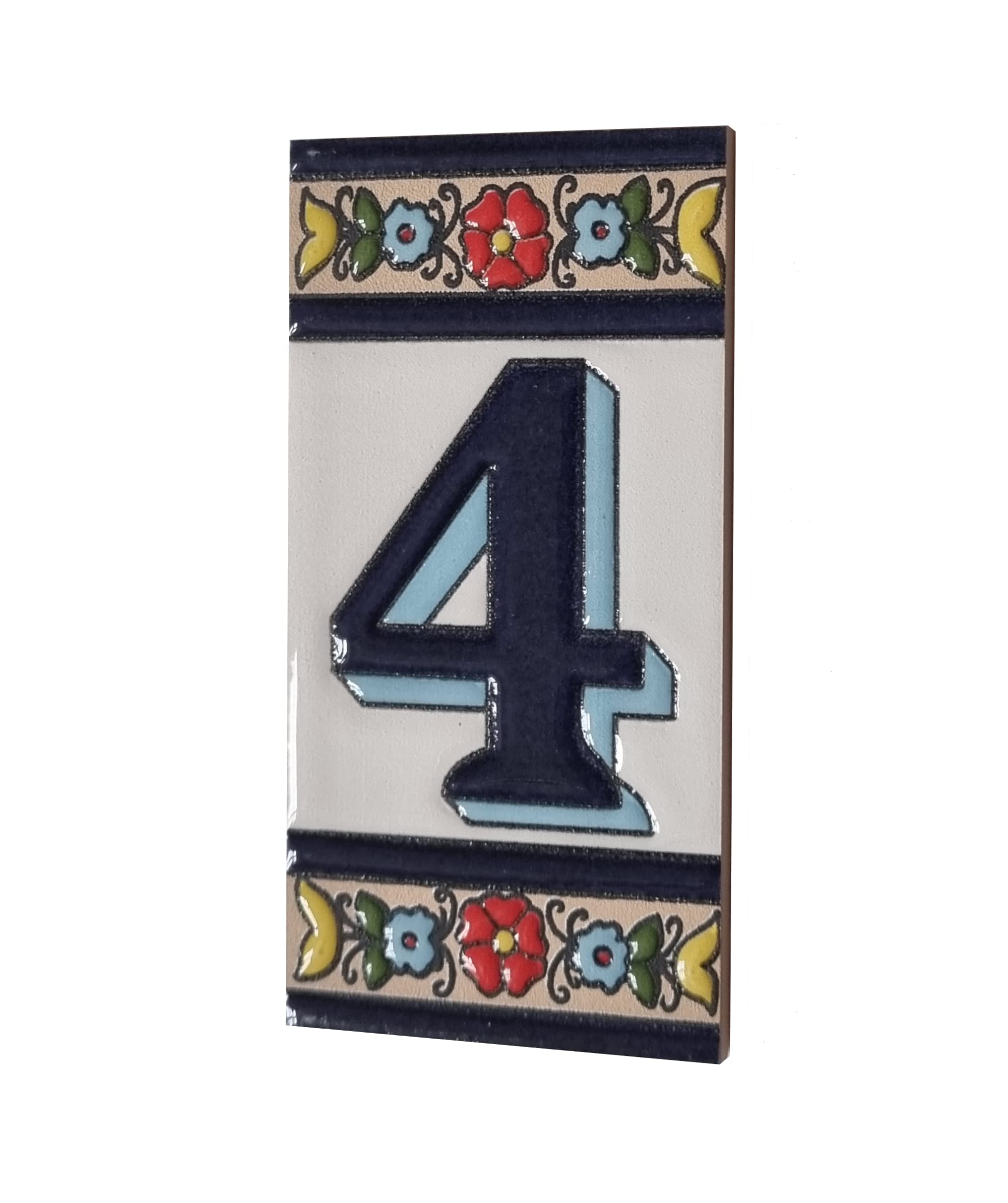 Altea Spanish Hand-painted Ceramic 11 x 5.5 cm or 2.165 x 4.331 inch House Number Tiles (Number 4)