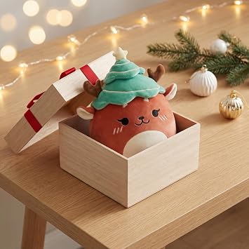 Merry the Christmas Reindeer Plush Toy - 11 Soft Holiday Hug Pillow with Tree Hat
