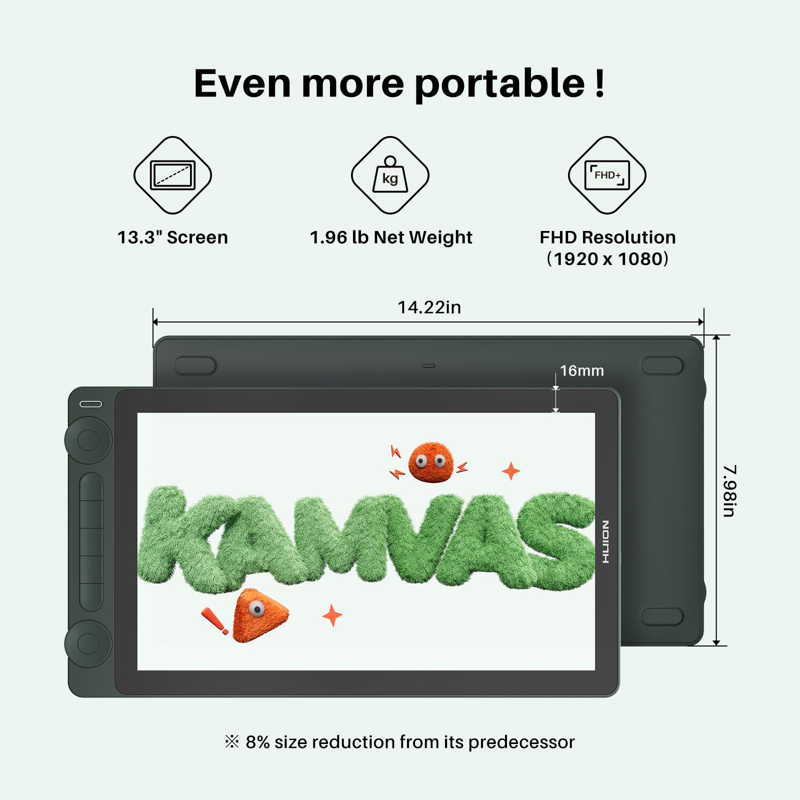 HUION Kamvas 13 Gen 3 SE Grafiktablett mit Display, 13,3" volllaminiertes Grafiktablett, Zeichentablett mit entspiegeltem Canvas-Glas, 16k Druckstufen, PenTech 4.0 für PC, Mac, Android