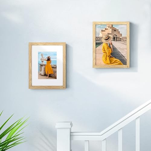 Miniatura 7 de Juego de 2 portarretratos de 8 x 10 pulgadas, marco de fotos de madera natural de 5 x 7 pulgadas con paspartú u 8 x 10 pulgadas sin paspartú con