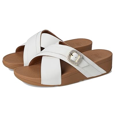 FitFlop Lulu Crystal Buckle Leather Cross Slides Women