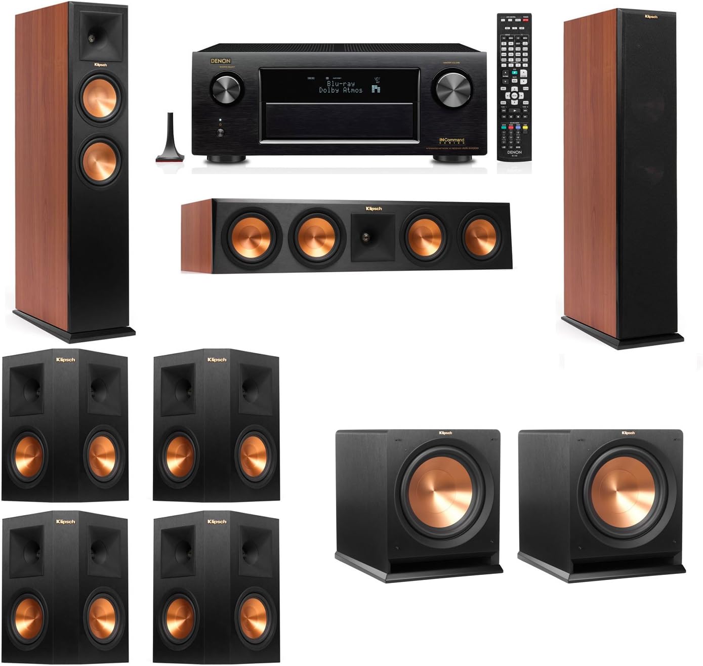 Klipsch RP-250F Tower Speakers CH-R112SW-7.2-Denon AVR-X4100W