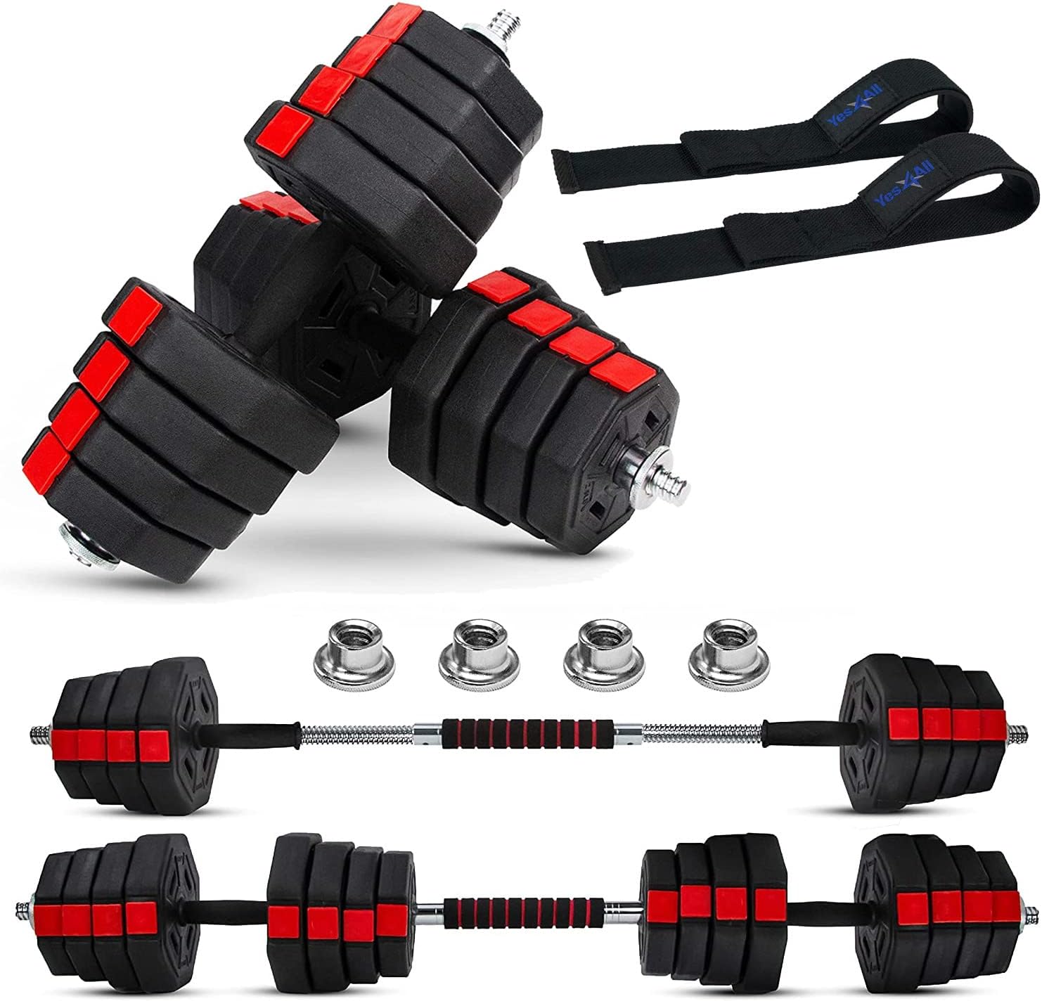 Yes4All Upgraded 44lbs/66lbs Pair Adjustable Weights Dumbbells Set, Free Weights Dumbbells Set with Connector, Cement Mixture