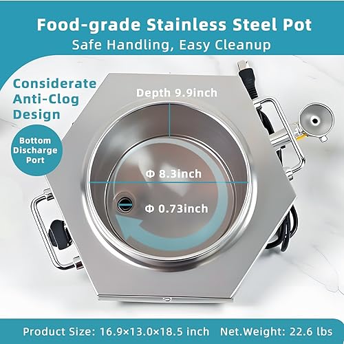 Miniatura 4 de Hehinton Caldera doble profesional de 8.3 cuartos para fusión de chocolate, cerajabón, fundidor eléctrico de acero inoxidable de grado alimenticio