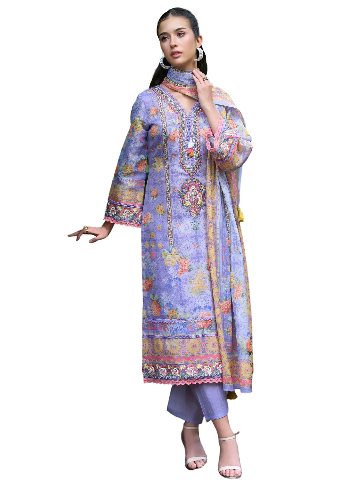 Women's Straight Linen Floral Printed Kurta & Pant with Dupatta Set | Kurta Sets For Woman-image-30