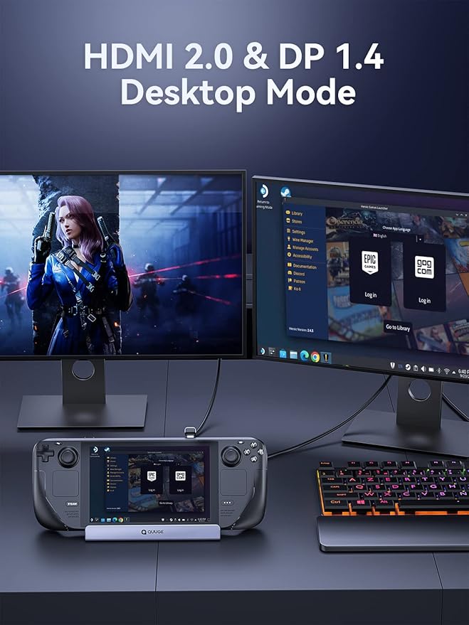 Dock QUUGE Steam Deck 7 en 1 Dual Monitor HDMI 2.0 DisplayPort miniatura 4