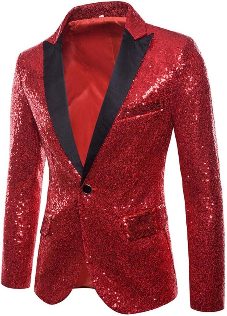 Clearance Sequined Men's Bazler Slim Fit One Button Suit Jacket Prom Party Coat