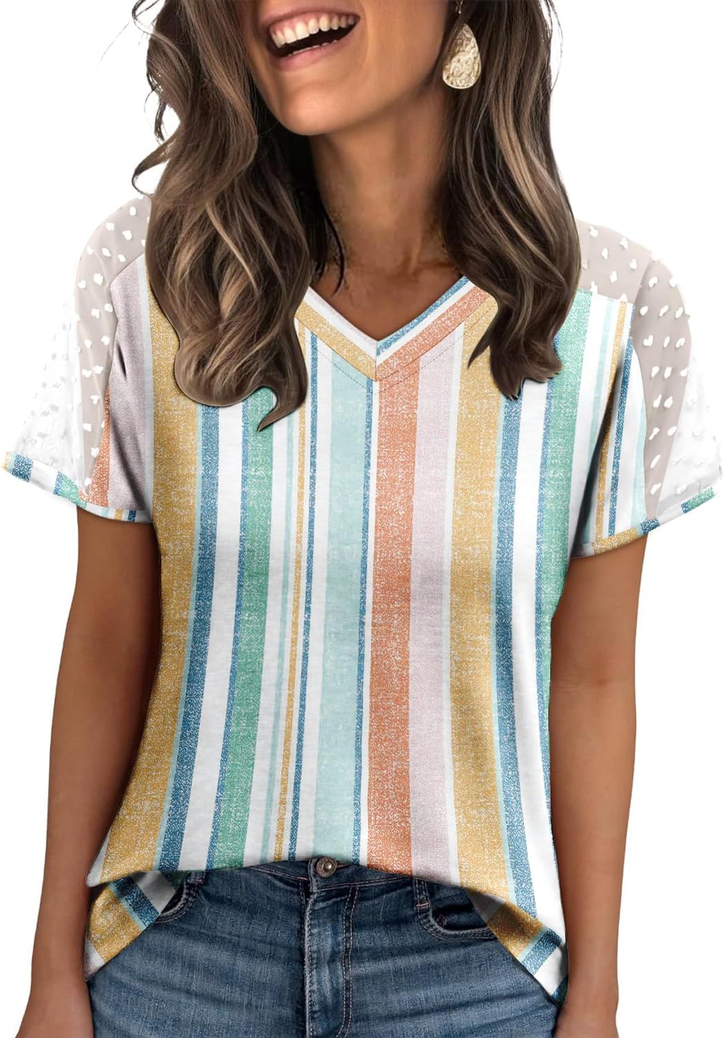 Magritta Women Mesh Sleeves Casual T-Shirts Summer Fashion See Through Blouses Tee S-3XL