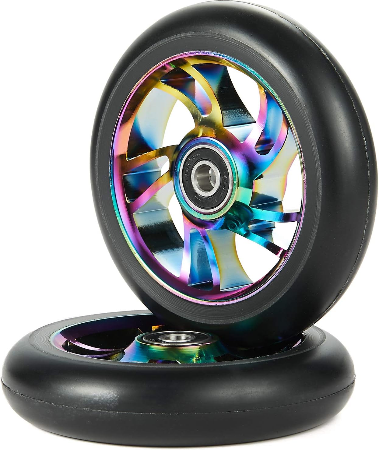 Complete 2pcs 110mm Pro Stunt Scooter Replacement Wheels with ABEC-11 Bearing -Neo Chrome