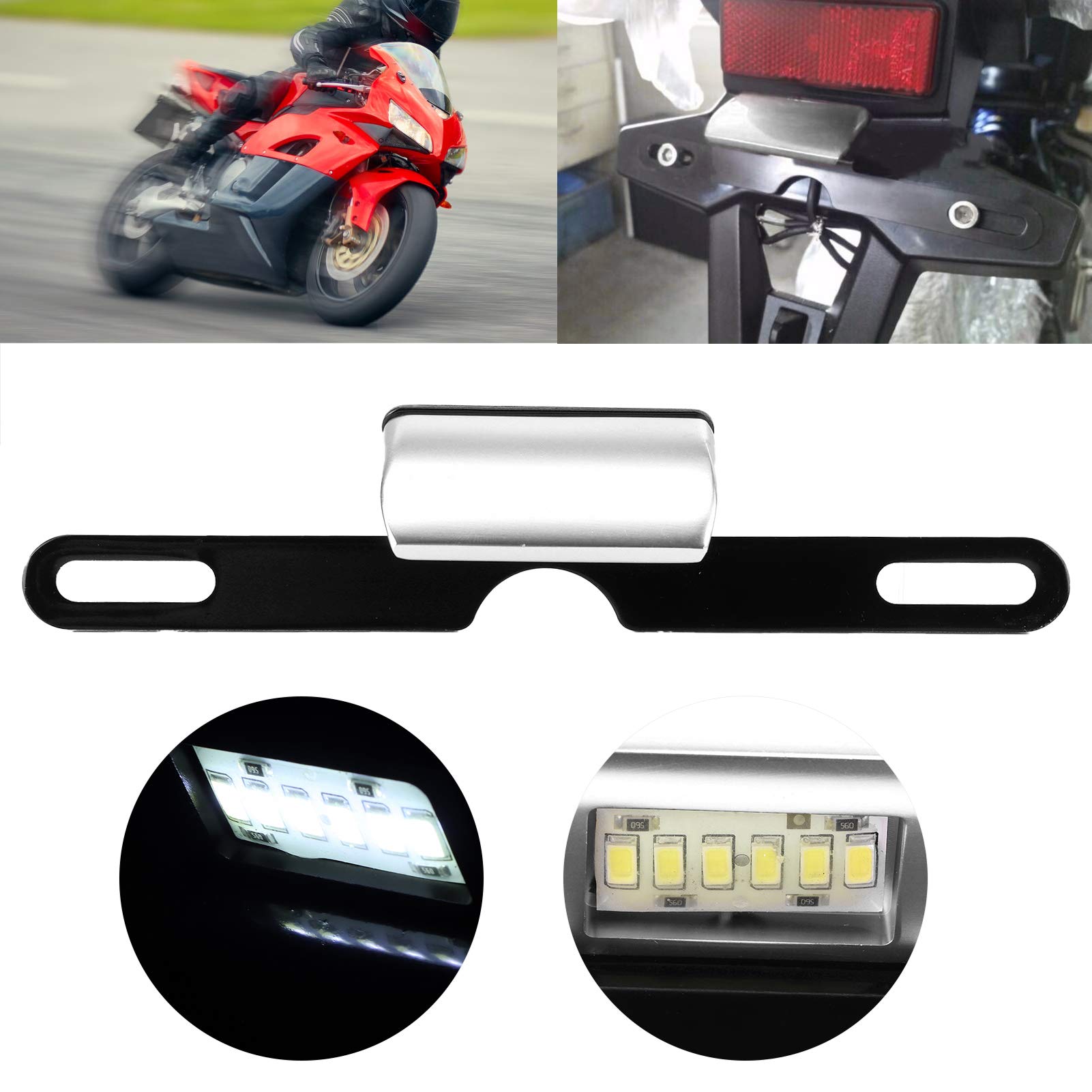 Luce Per Targhetta Motocicletta Universale - 6 LED In Alluminio CNC - Argento - Foto 7