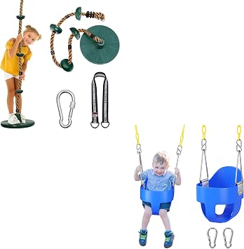 DECORLIFE Tree Swing and Toddler Swing, Green and Blue, High Back Full Bucket Swing Set