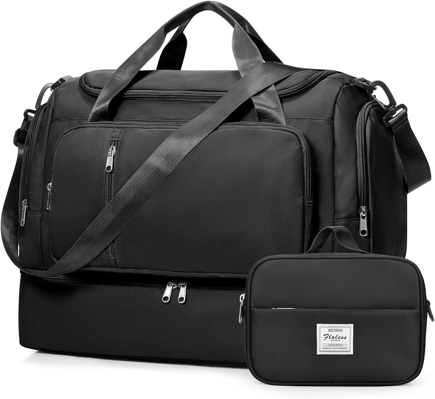 Travel Duffle Bag, Weekender Bags for Women,Overnight Weekend Carry On Personal Item Travel Bag with Shoes Compartment & Toiletry Bag,Black