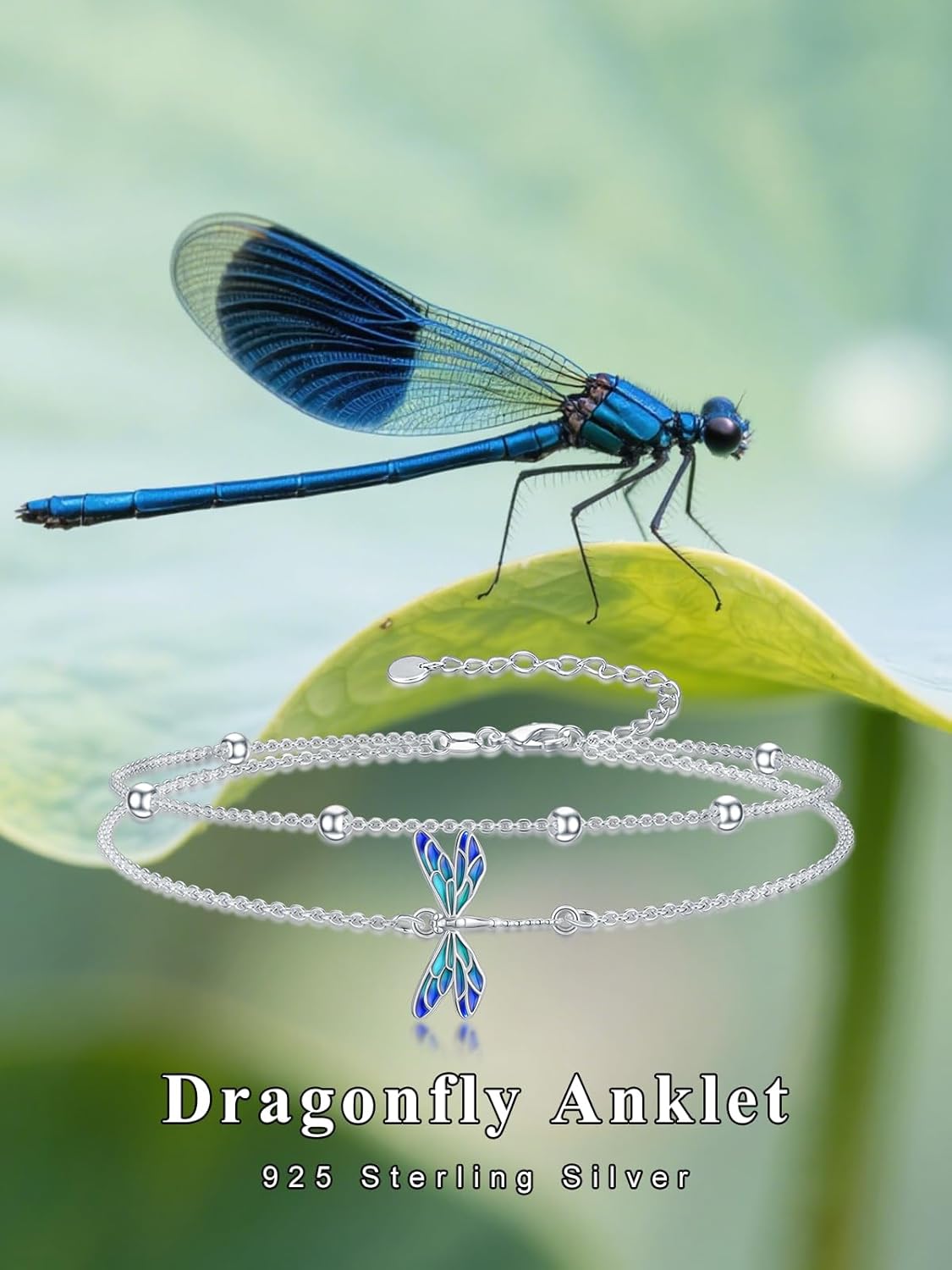 Dragonfly/Evil Eye/Hamsa Evil Eye/Lotus/Mushroom Anklet Bracelets for Women Sterling Silver Adjustable Double Layered Bracelet Anklet Mother's Day Jewelry Gifts Beach Jewelry