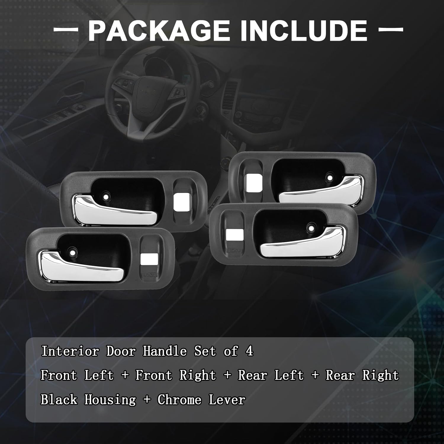 Cheriezing Interior Door Handle Compatible with Honda 1997-2001 CR-V CRV - Front Rear Left & Right Side - Black Housing + Chrome Lever Set of 4
