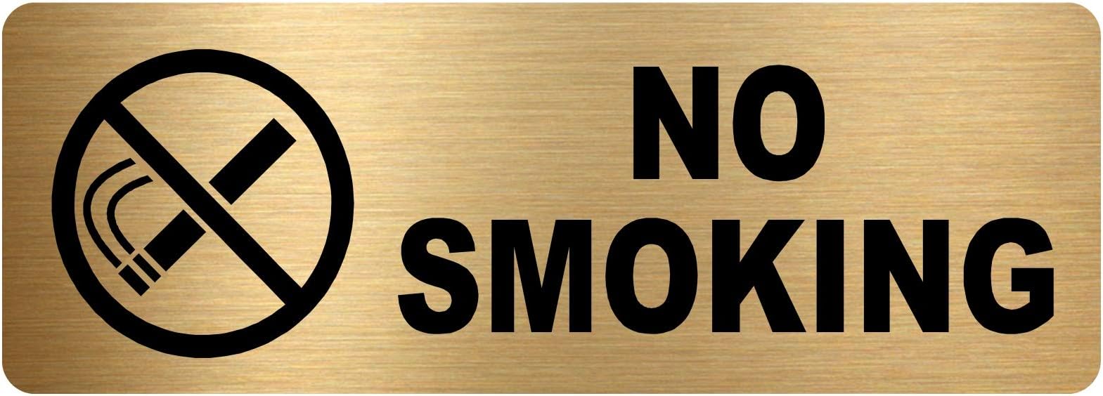 METAL No Smoking Sign Aluminium GOLD Warning WITH IMAGE Door Notice Office Shop Warehouse School Cafe Restaurant Pub Business Health Safety 200x75mm MR13