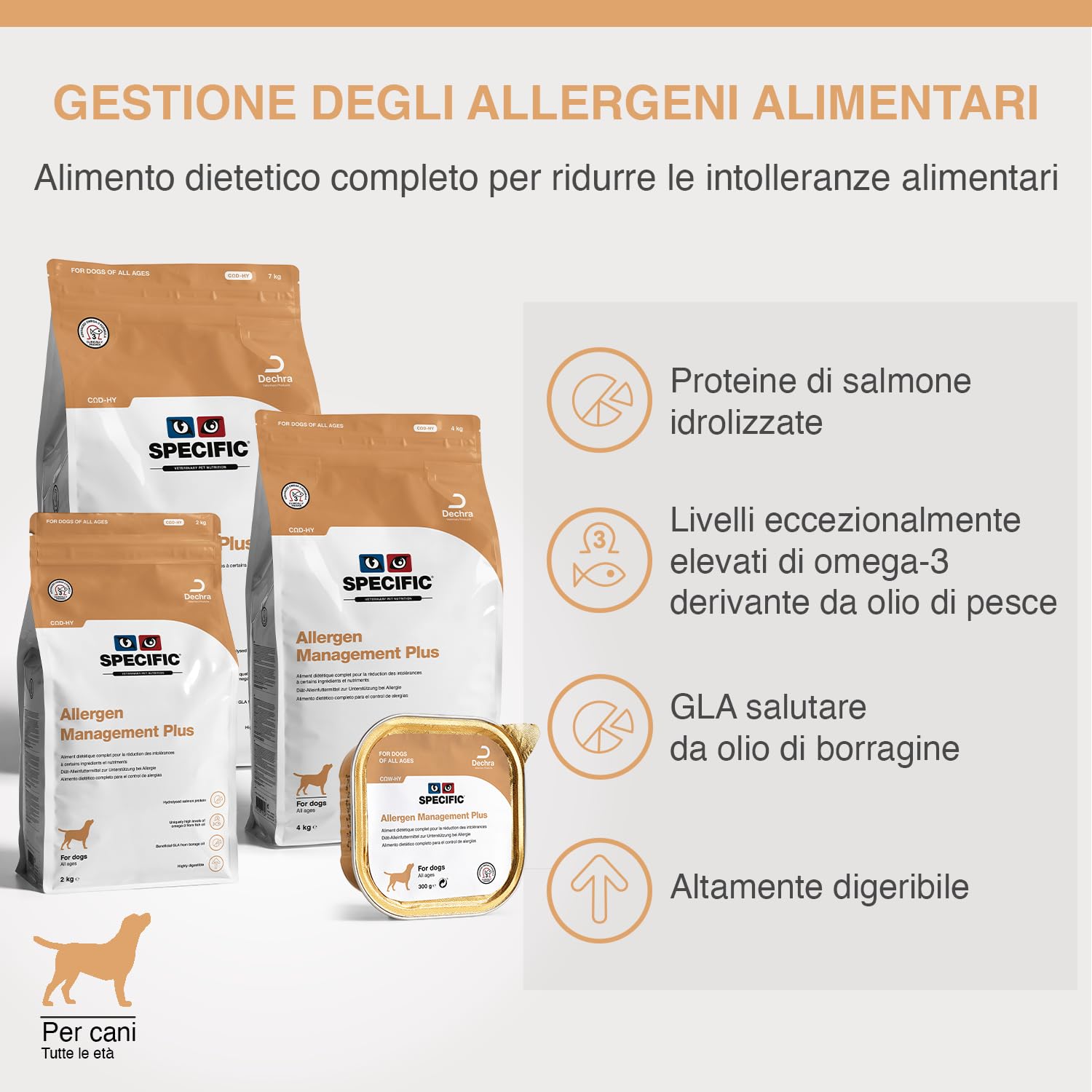 SPECIFIC® Allergen Management Plus (CΩD-HY) - 7kg - Crocchette ipoallergeniche per cani con salmone idrolizzato - Senza glutine - Per tutte le età - Dechra Veterinary Products