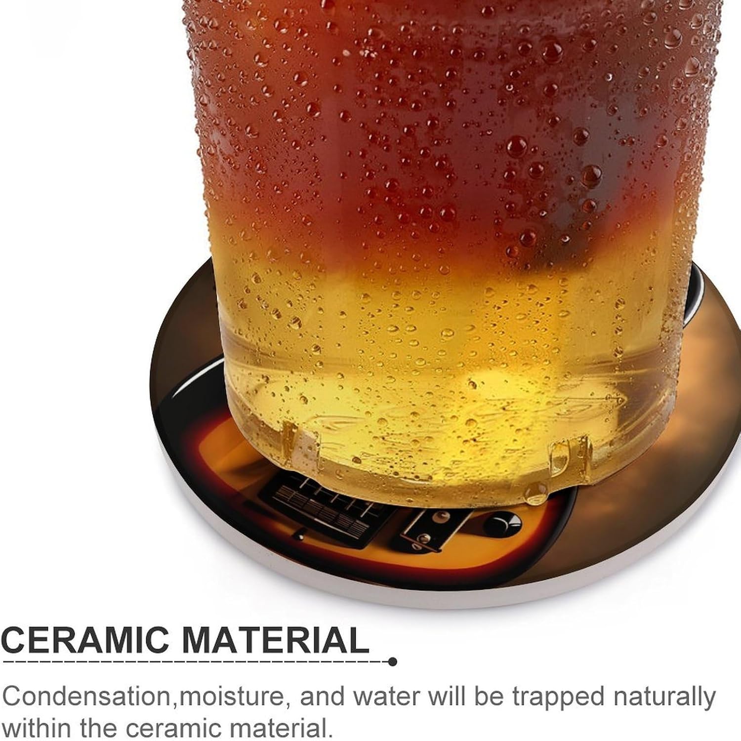 6PCS Instrumental Guitar Coasters Non-Slip Round Drink Coasters with Ceramic Stone and Cork Base, Heat Resistant Absorbent 33.00Stone Coaster Set for Kinds of Mugs and Cups, 4 Inch