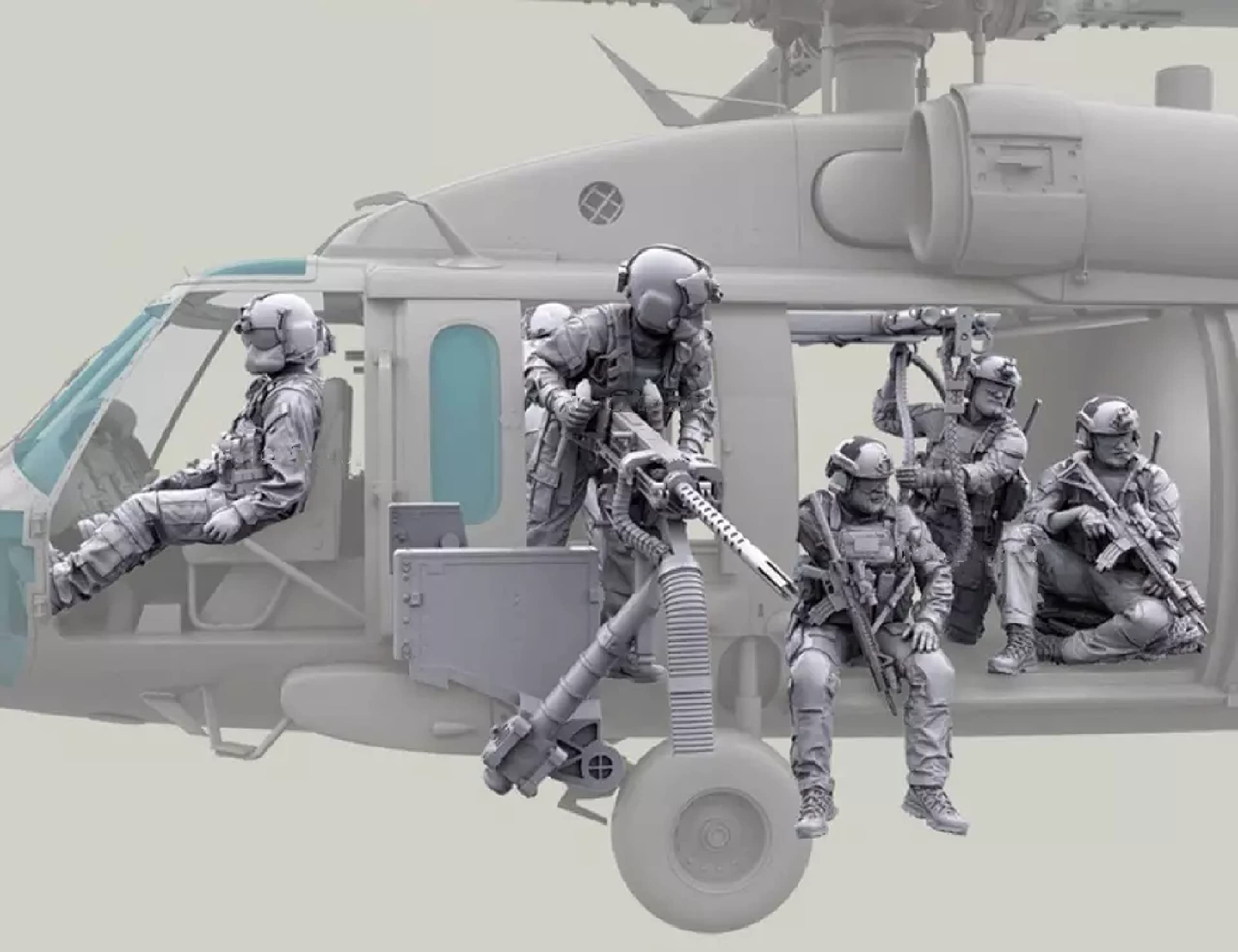 Splindg 1:35 Helicopter anti-terrorist force resin soldier model unassembled and unpainted miniature kit-H7804 (7 people + 2 machine guns + 1 rope, no aircraft)