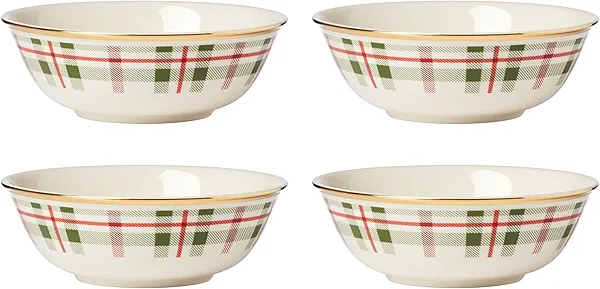 Lenox 894965 Holiday Plaid All-Purpose Bowls, Set of 4, 20 oz, Christmas Dinnerware