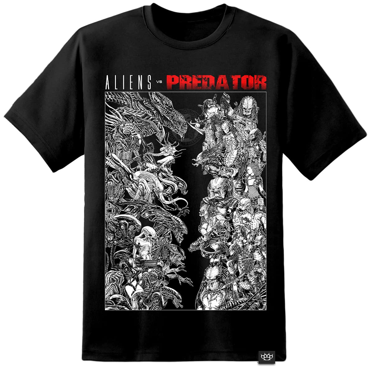 Dpx-1 Men's Black Aliens Vs. Predator Artwork T Shirt Yautja Xenomorph Nostromo Sulaco Facehugger (Xl)