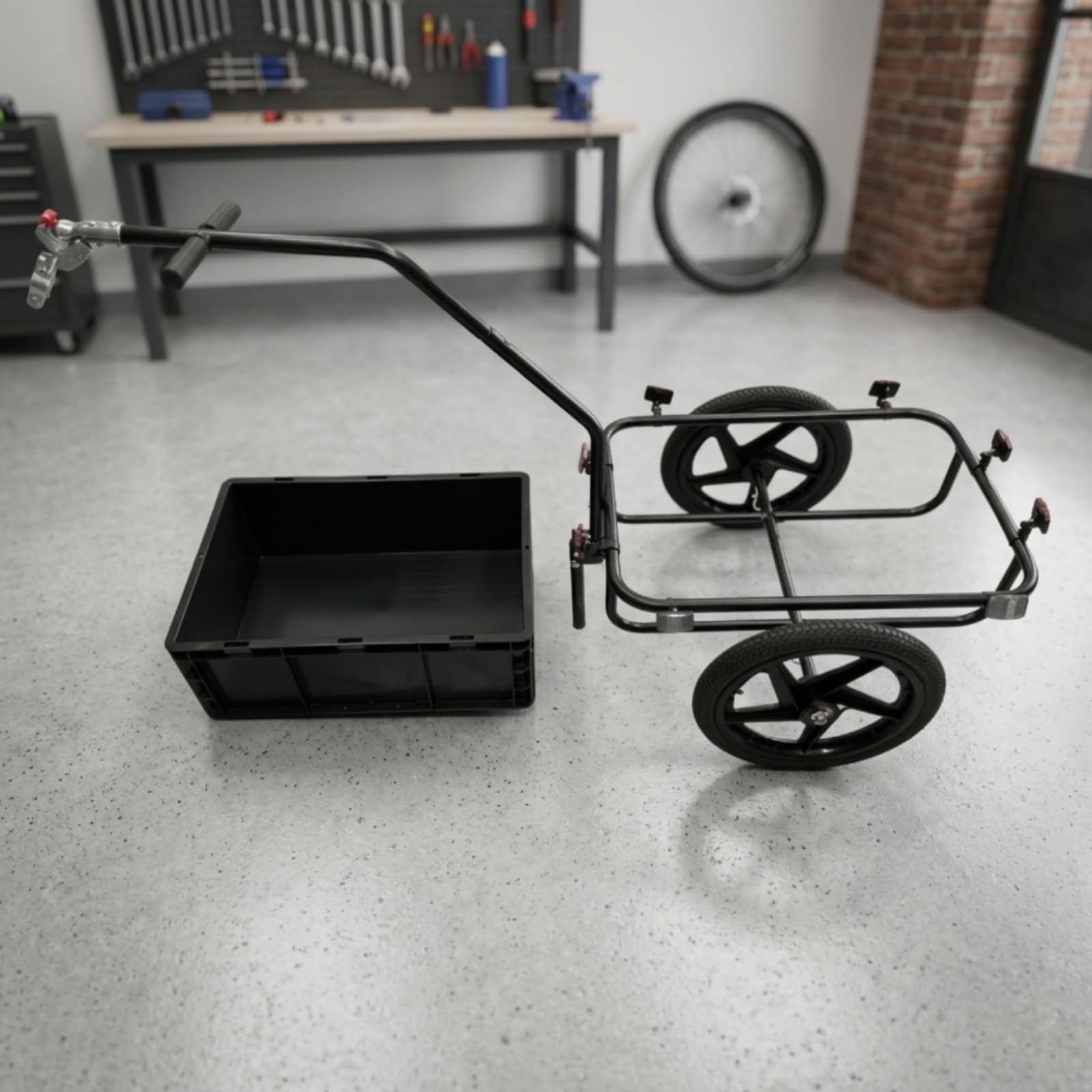 Remolque de Bicicleta Plegable Remolque Carrito Carga Transporte con Acero y Plástico Resistentes Caja Rectangular Extraíble Fácil Maniobra y