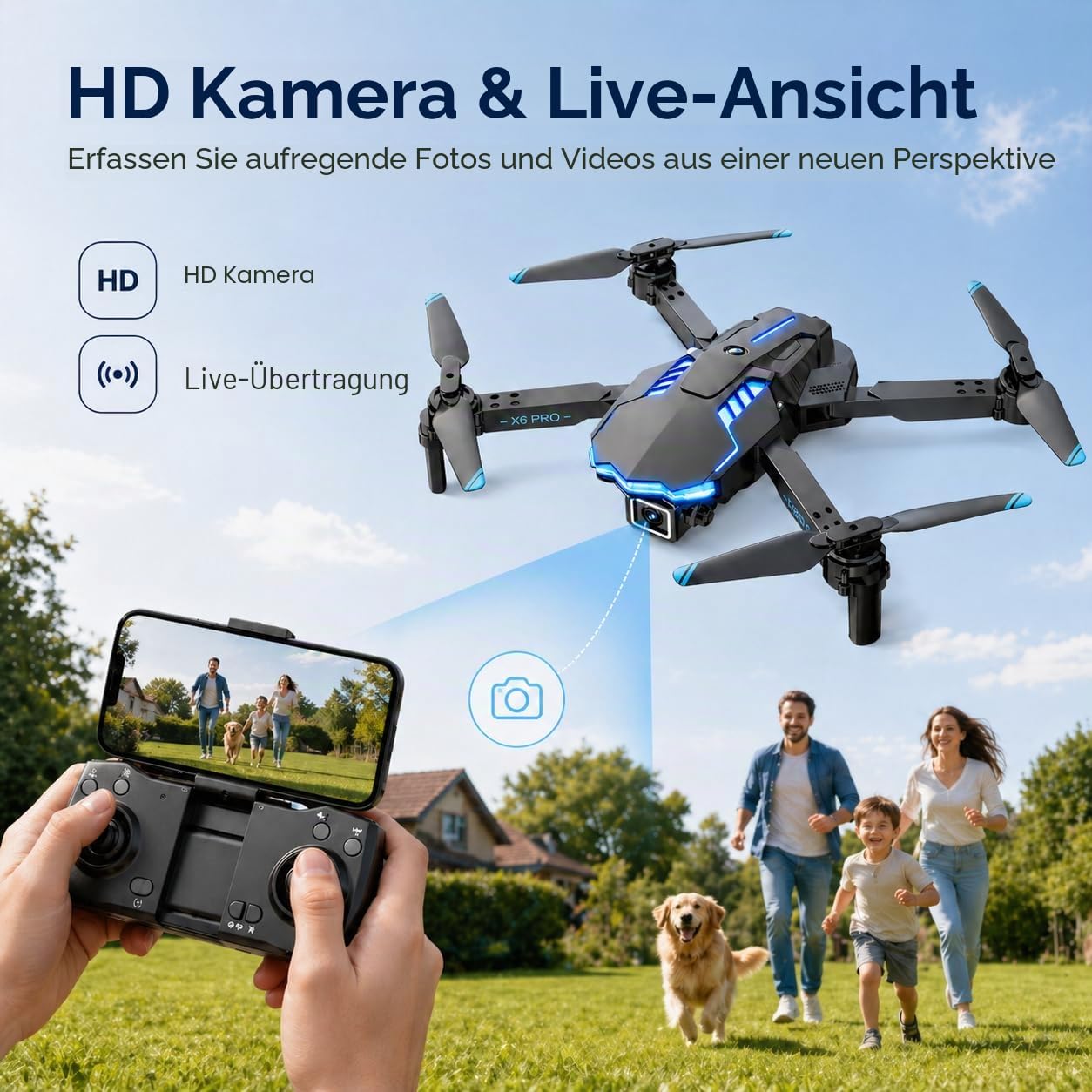 Drohne mit Kamera 1080P für Kinder Anfänger, Bürstenlosem Motor RC Quadcopter, Start mit einem Knopf/35 Min Lange Flugzeit/Höhenhaltung, Spielzeug und Geschenke für Jungen (Blau)