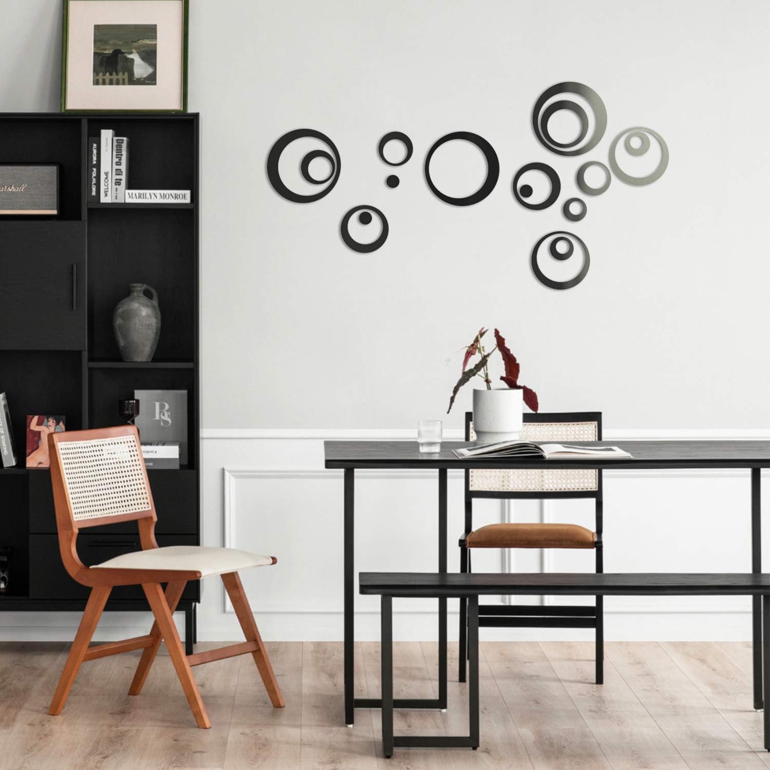 HOODDEAL Acrylic Mirror Style Removable Decal Vinyl Art Wall Sticker Home Decor (48 PCS, Black)